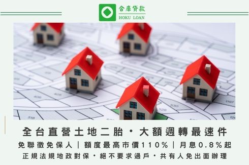 土地二胎貸款與持分土地借錢，合庫提供免聯徵、不限地目的第二順位抵押權合法設定服務