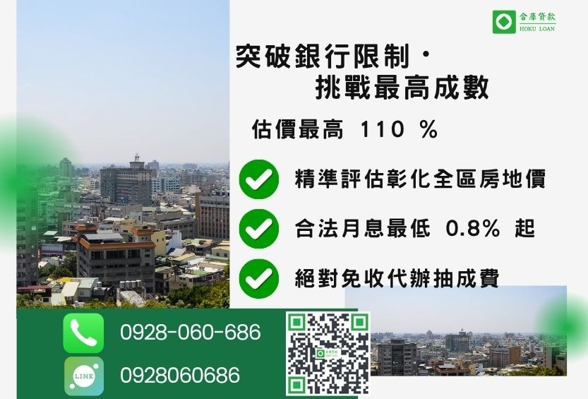 彰化土地借款額度最高-合庫貸款不看個人信用評分，不動產價值高估最高可達110%。