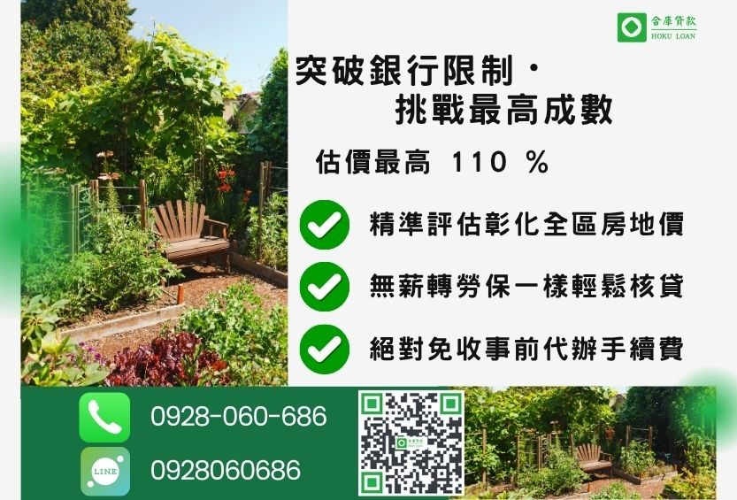 彰化民間貸款額度最高-合庫貸款不看個人信用評分，不動產價值高估最高可達110%。