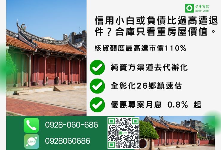 彰化二胎推薦合庫貸款彰化房屋二胎核貸成數最高