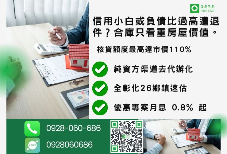 彰化二胎推薦合庫貸款彰化房屋二胎土地二胎合併辦理成數最高