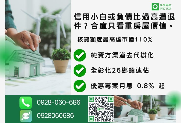 彰化二胎推薦合庫貸款彰化房屋二胎持分借款額度最高