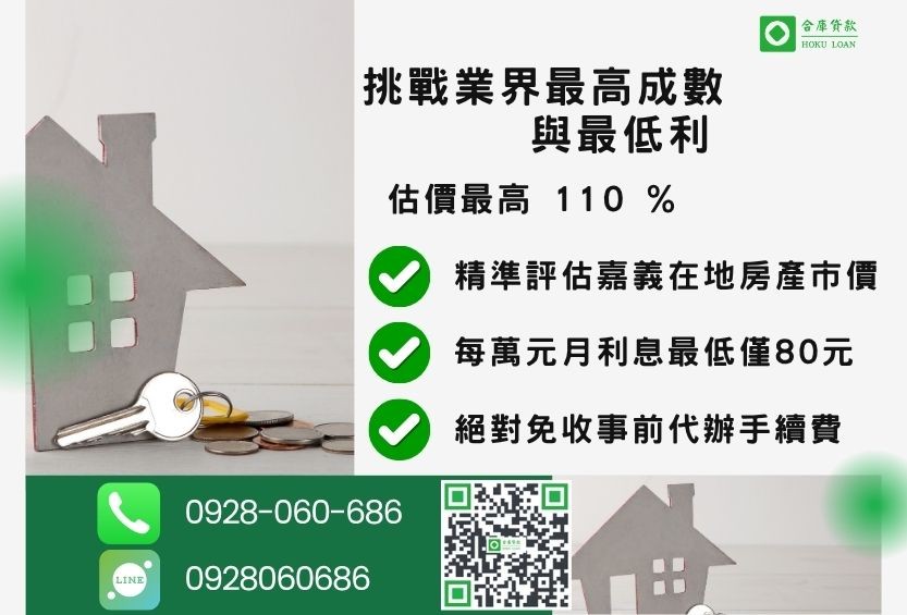嘉義房屋借款最高成數-合庫貸款不看個人信用評分，房屋價值高估最高可達110%。