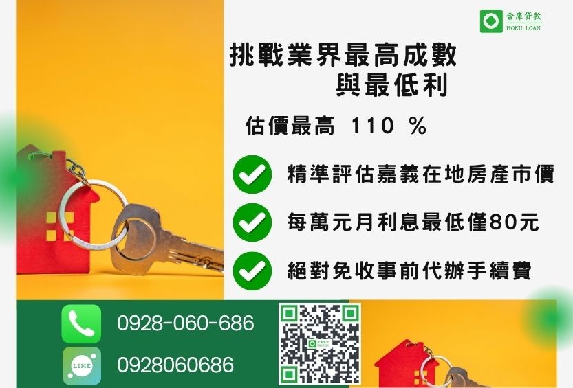 嘉義民間借款條件利率一覽-合庫貸款不看個人信用評分，不動產價值高估最高可達110%。