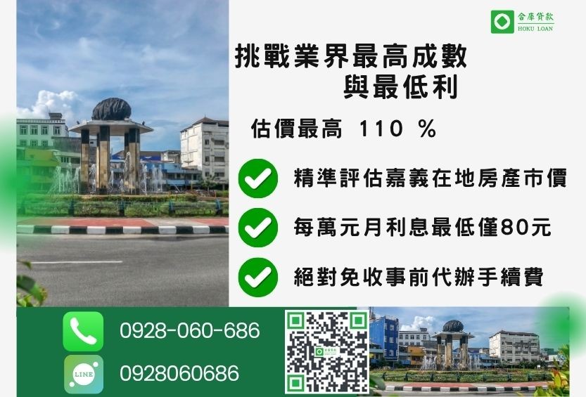 嘉義房屋二胎融資最高成數-合庫貸款不看個人信用評分，房屋價值高估最高可達110%。