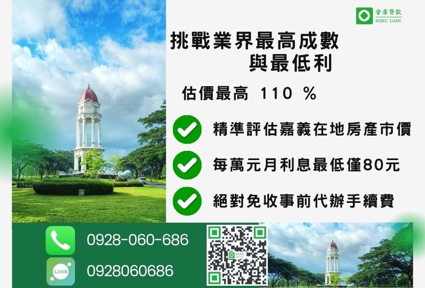 嘉義二胎借款最高成數-合庫貸款不看個人信用評分，房屋價值高估最高可達110%。