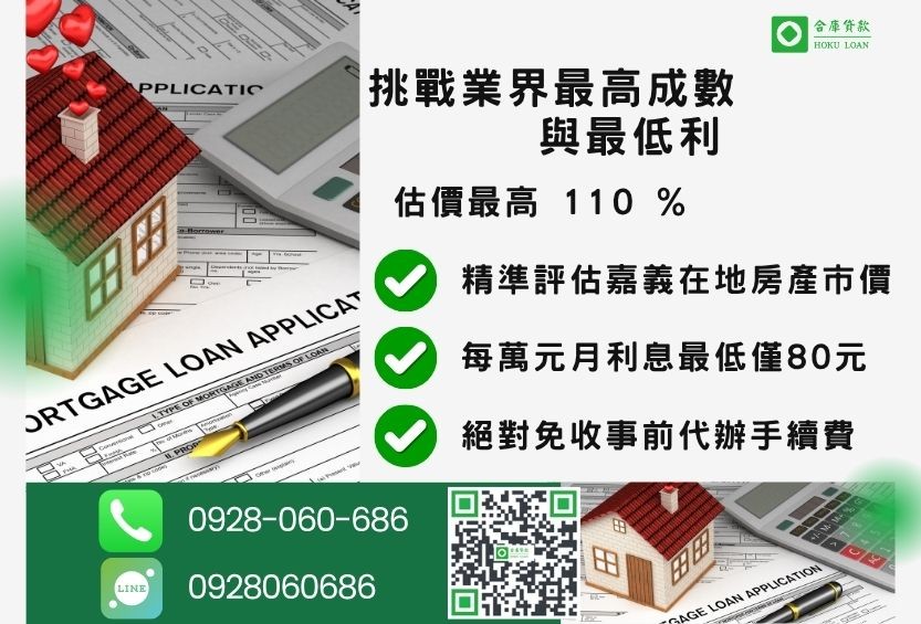 嘉義二胎借款最高成數-合庫貸款不看個人信用評分，房屋價值高估最高可達110%。