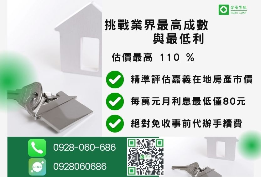 嘉義房地二胎極速撥款-合庫貸款不看個人信用評分，房屋價值高估最高可達110%。