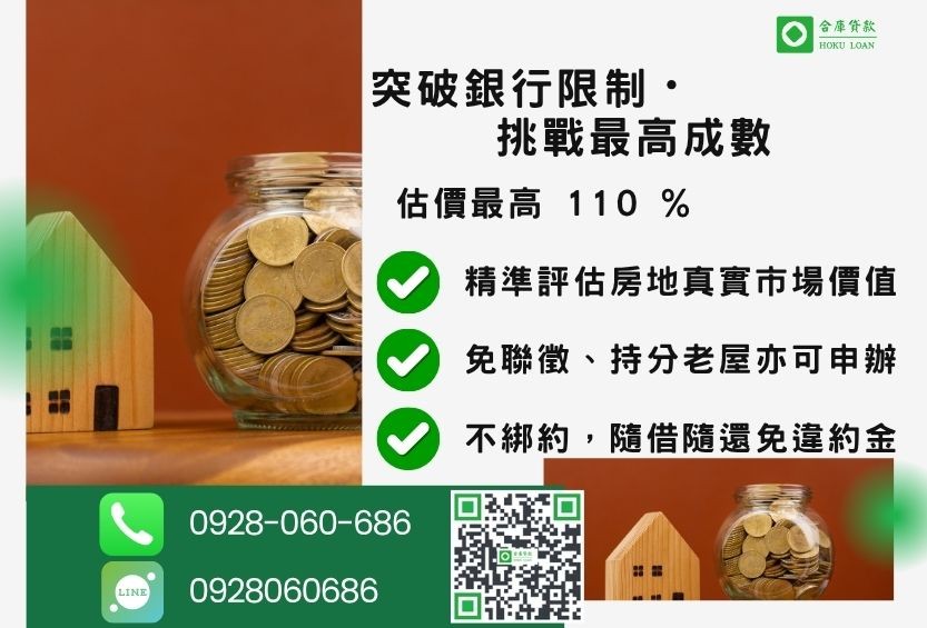 民間二胎成數最高-合庫貸款不看個人信用評分,房屋土地價值高估。
