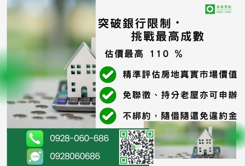 房屋借貸成數最高-合庫貸款不看個人信用評分，房屋土地價值高估。