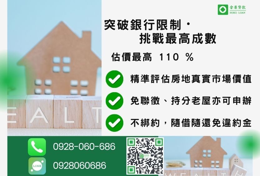 房屋增貸額度最高-合庫貸款不看個人信用評分，房屋土地價值高估。