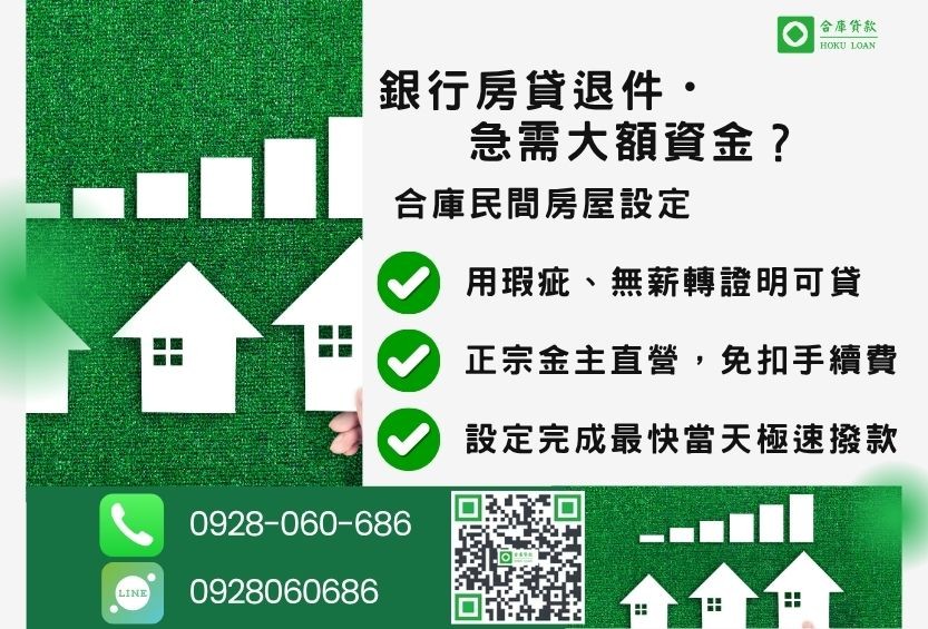 房屋設定推薦-合庫貸款金主直營，針對銀行退件屋主提供極速民間借款方案。