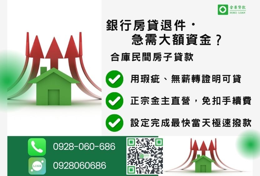 房子貸款推薦-合庫貸款金主直營,針對銀行退件屋主提供極速民間借款方案。