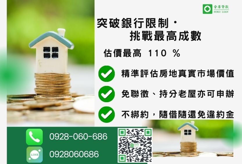 房屋土地二胎成數最高-合庫貸款不看個人信用評分,房屋土地價值高估。