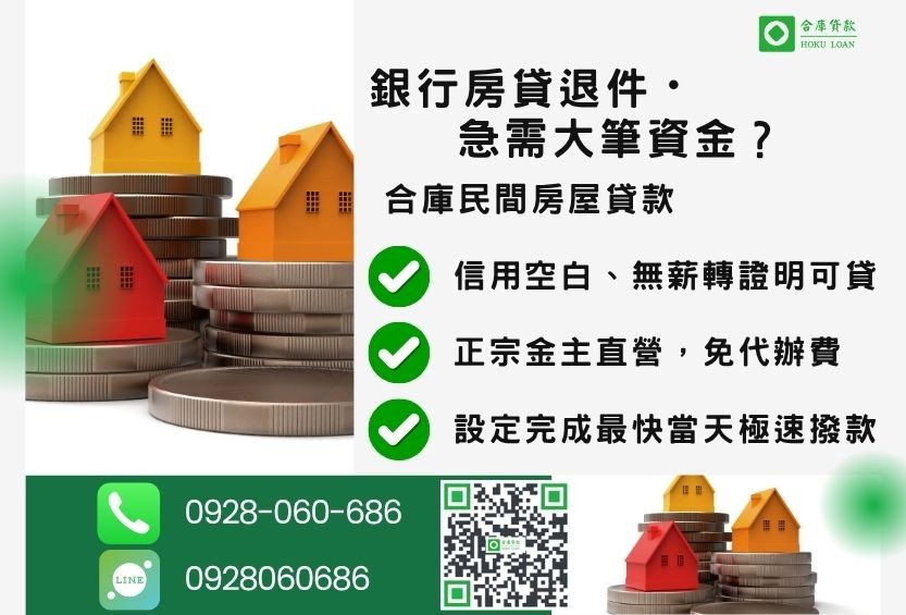 房貸利息試算推薦-合庫貸款金主直營,針對銀行退件屋主提供極速二胎方案。
