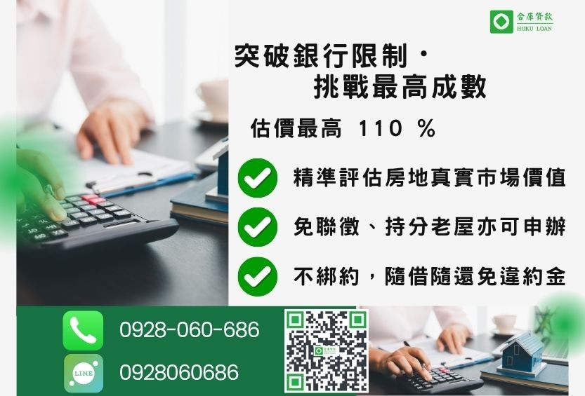 房屋貸款成數最高-合庫貸款不看個人信用評分,房屋土地價值高估。