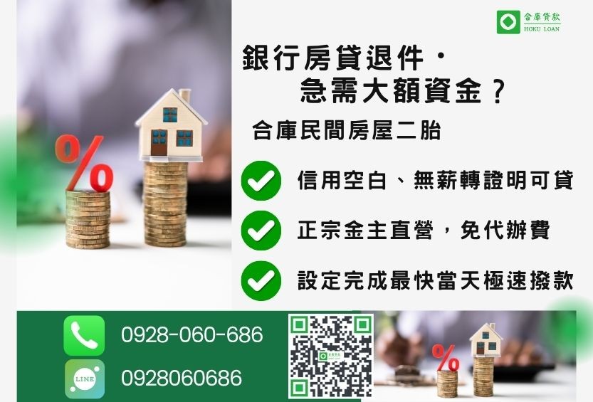 房貸利率比較推薦-合庫貸款金主直營,針對銀行退件屋主提供極速二胎方案。