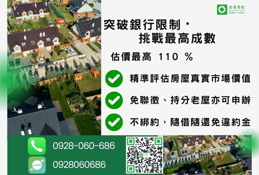 房屋抵押貸款成數最高-合庫貸款不看個人信用評分,房屋土地價值高估。