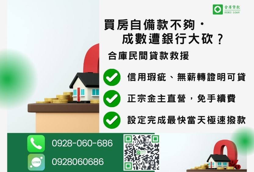中古屋貸款推薦-合庫貸款金主直營，針對銀行退件屋主提供極速民間貸款方案。
