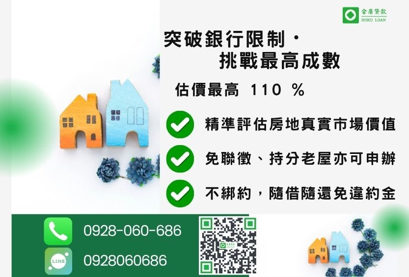 房屋抵押貸款成數最高-合庫貸款不看個人信用評分,房屋土地價值高估。