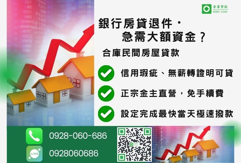 民間房屋貸款推薦-合庫貸款金主直營,針對銀行退件屋主提供極速合法民間借款方案。