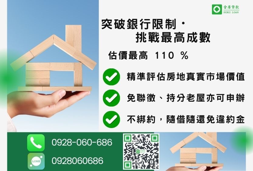 不動產抵押貸款成數最高-合庫貸款不看個人信用評分,房屋土地價值高估。