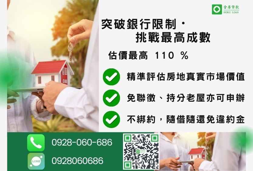 房屋增貸額度最高-合庫貸款不看個人信用評分，房屋土地價值高估。