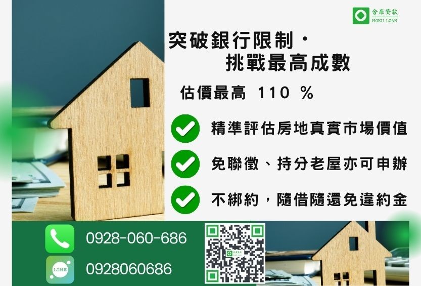 民間房屋貸款成數最高-合庫貸款不看個人信用評分,房屋土地價值高估。