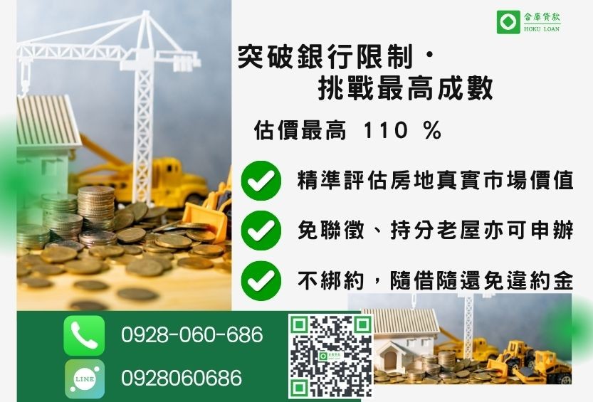 民間房屋借款成數最高-合庫貸款不看個人信用評分，房屋土地價值高估。