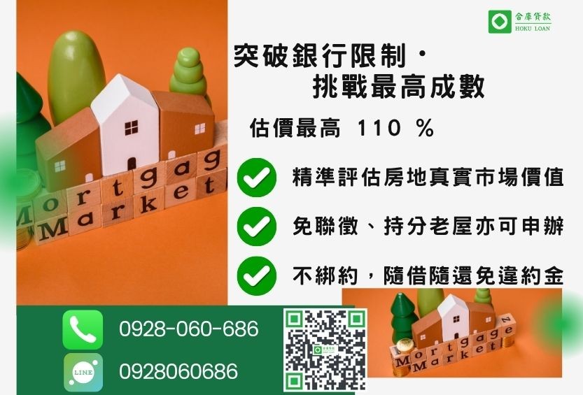 民間二胎成數最高-合庫貸款不看個人信用評分，房屋土地價值高估。