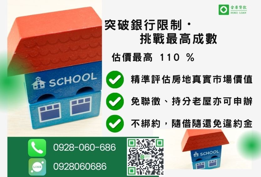 民間二胎成數最高-合庫貸款不看個人信用評分,房屋土地價值高估。