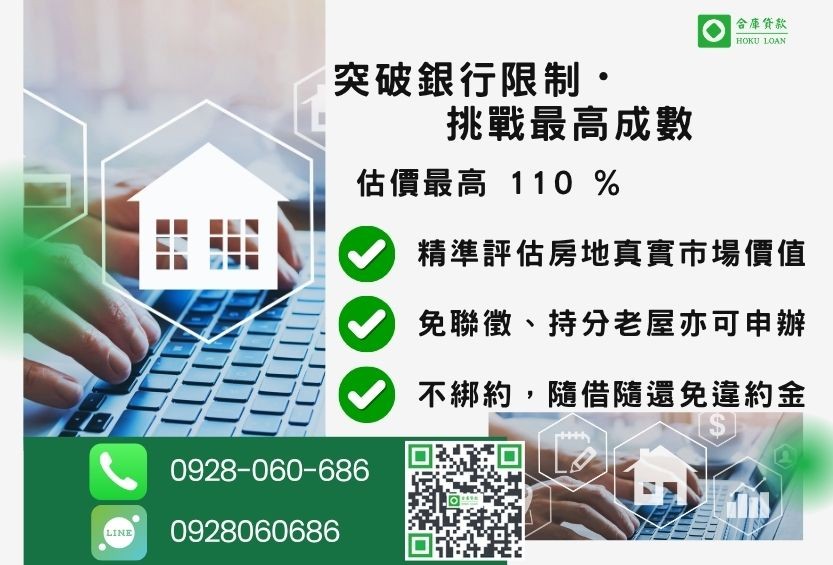 民間二胎成數最高-合庫貸款不看個人信用評分，房屋土地價值高估。