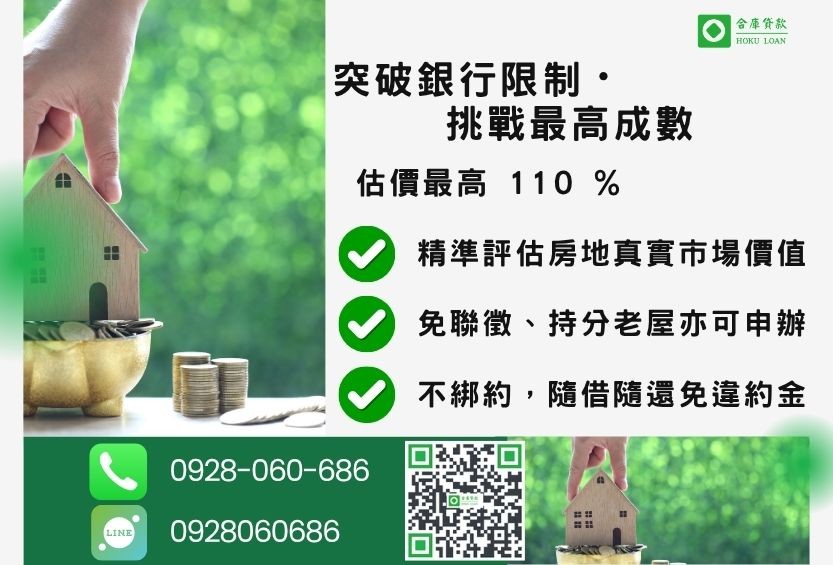房屋土地貸款成數最高-合庫貸款不看個人信用評分,房屋土地價值高估。