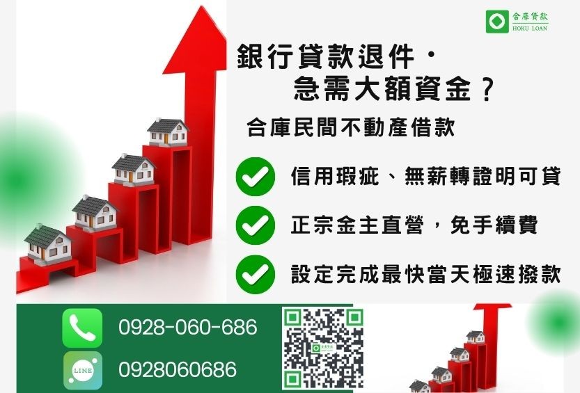 民間不動產借款推薦-合庫貸款金主直營,針對銀行退件屋主提供極速合法民間借款方案。