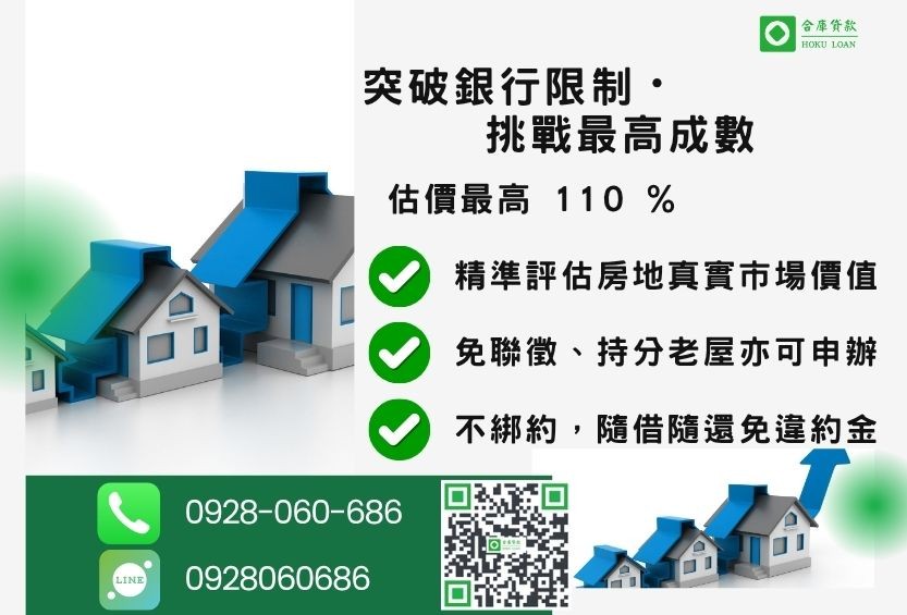 不動產二胎成數最高-合庫貸款不看個人信用評分，房屋土地價值高估。