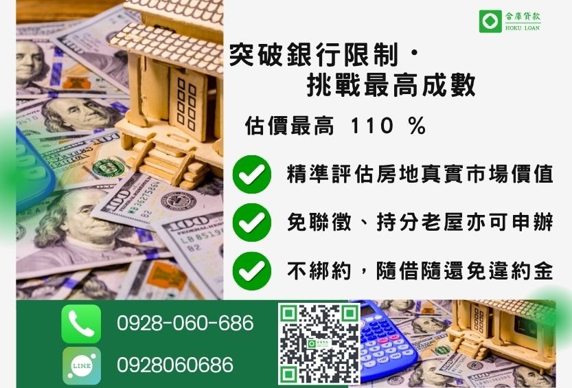 二胎增貸成數最高-合庫貸款不看個人信用評分,房屋土地價值高估。