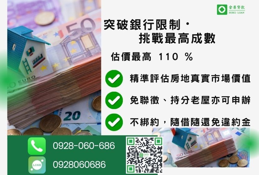 二胎房貸成數最高-合庫貸款不看個人信用評分,房屋土地價值高估。