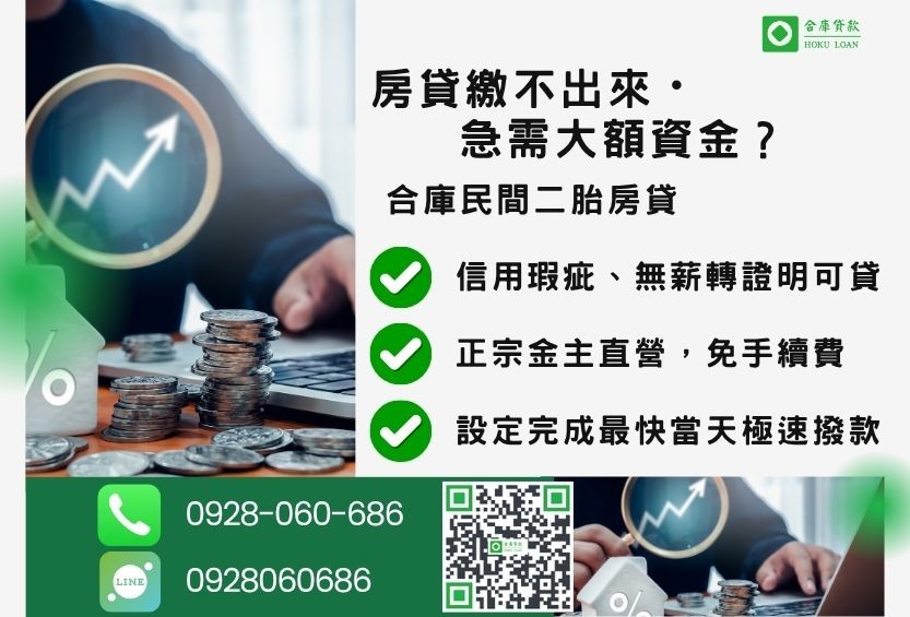 民間二胎房貸試算推薦-合庫貸款金主直營,針對銀行退件屋主提供極速合法民間借款方案。