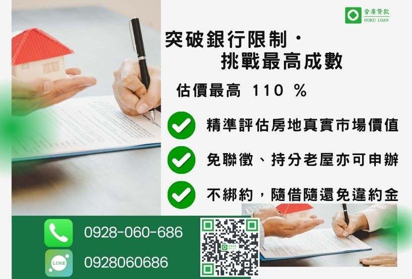 房屋二胎成數最高-合庫貸款不看個人信用評分，房屋土地價值高估。
