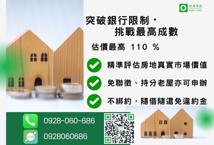 房屋二胎成數最高-合庫貸款不看個人信用評分，房屋土地價值高估。