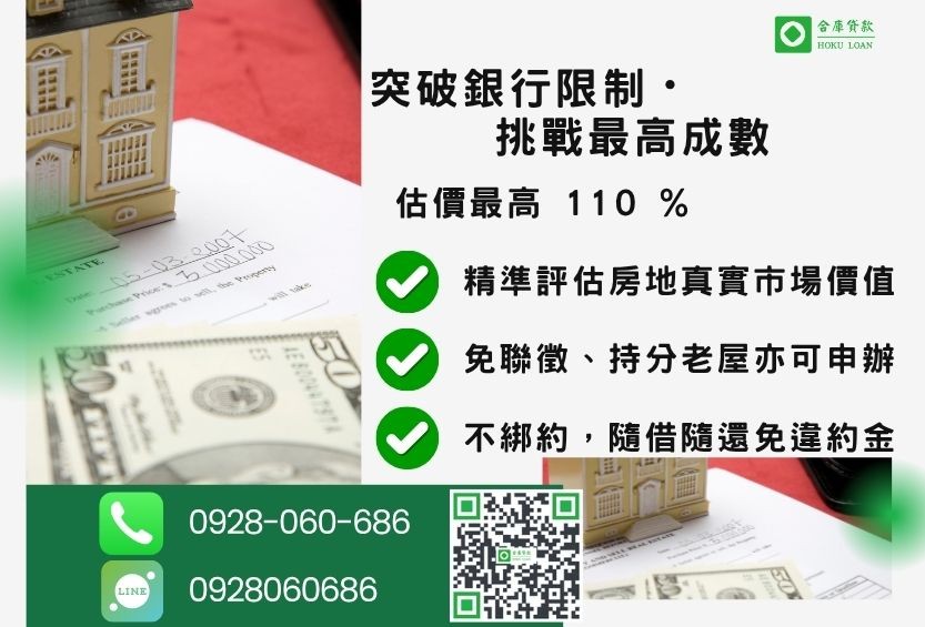二胎房貸成數最高-合庫貸款不看個人信用評分,房屋土地價值高估。
