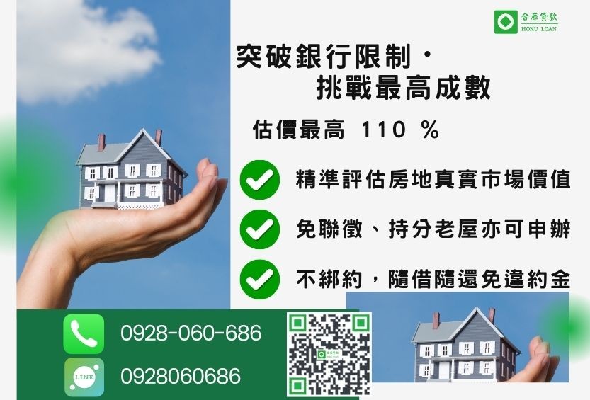 房屋二胎成數最高-合庫貸款不看個人信用評分，房屋土地價值高估。