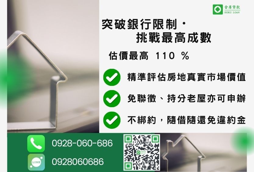 房貸二胎成數最高-合庫貸款不看個人信用評分，房屋土地價值高估。
