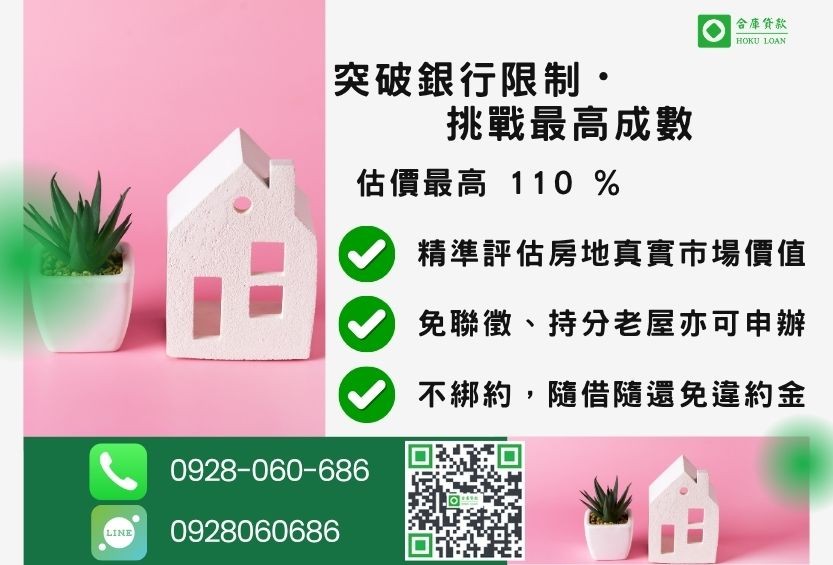 房屋二胎貸款成數最高-合庫貸款不看個人信用評分,房屋土地價值高估。