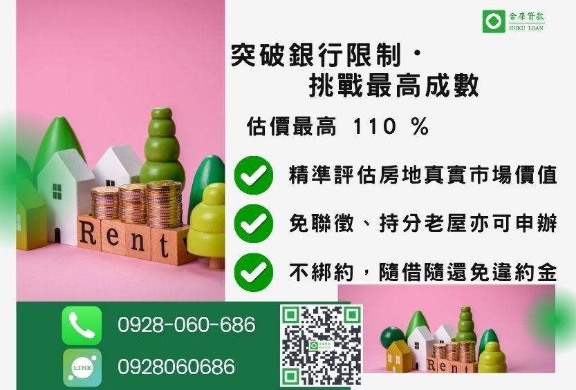 二胎房屋借款成數最高-合庫貸款不看個人信用評分，房屋土地價值高估。