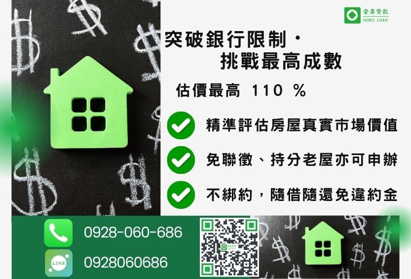 二胎增貸成數最高-合庫貸款不看個人信用評分，房屋土地價值高估。