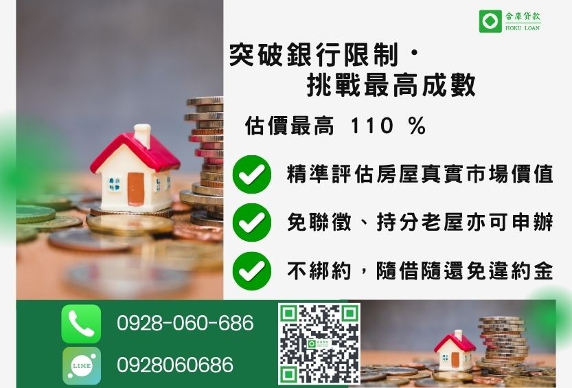 二胎房貸成數最高-合庫貸款不看個人信用評分,房屋土地價值高估。