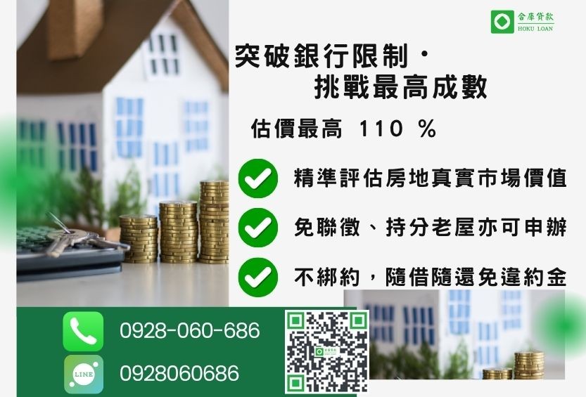 房屋二胎成數最高-合庫貸款不看個人信用評分,房屋土地價值高估。