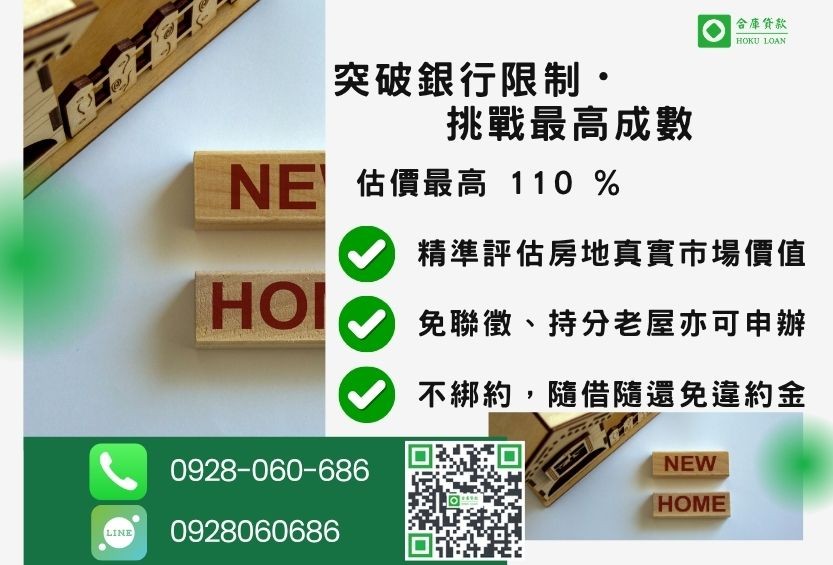 二胎房貸成數最高-合庫貸款不看個人信用評分,房屋土地價值高估。