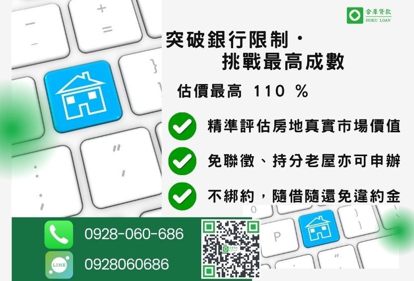 房屋土地貸款成數最高-合庫貸款不看個人信用評分,房屋土地價值高估。